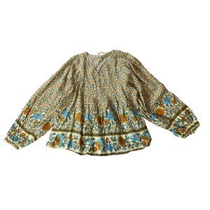 NWT Solitaire Womens Floral Peasant Blouse Cotton Rayon Blend Boho Style XL